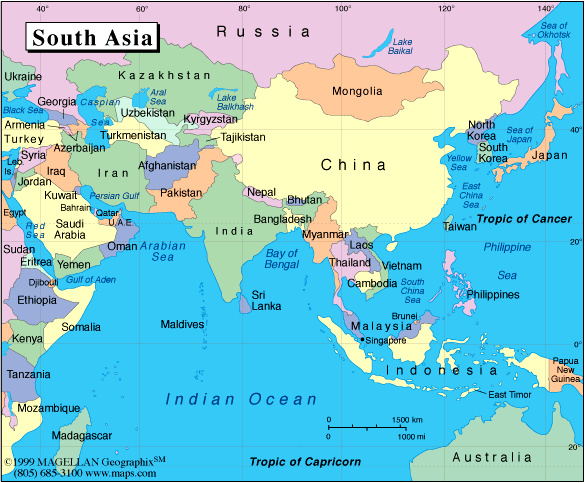 south asia geographical map